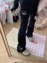 Flare High Waist Butterfly Embroidery Track Pants